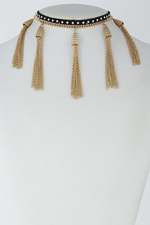 Studded Choker With Chain And Tassels 6HBG4